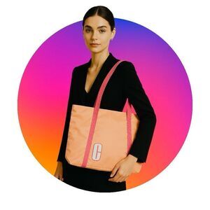 Clinique Peach & Pink Logo Tote Bag Shoulder Bag